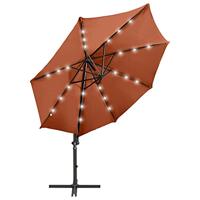 VidaXL Zweefparasol met paal en led-verlichting 300 cm terracottakleur - thumbnail