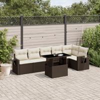 7-delige Loungeset met kussens poly rattan bruin - thumbnail