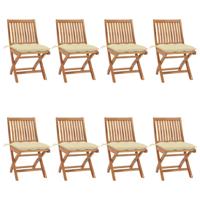 Tuinstoelen 8 st inklapbaar met kussens massief teakhout - thumbnail