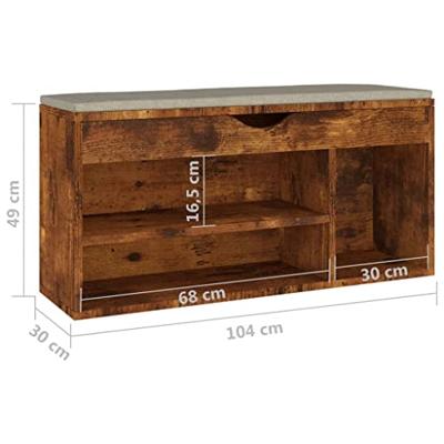 VidaXL Schoenenbank met kussen 104x30x49 cm bewerkt hout gerookt eiken
