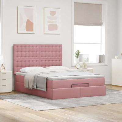 Ottoman bed met matrassen en LED's 140x200cm fluweel roze