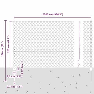 VidaXL Hek met paal zilver 1,2 x 25 m staal