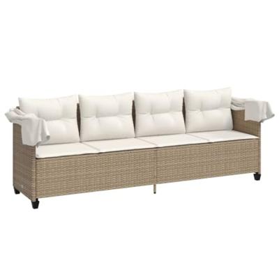 Ligbed met luifel en kussen poly rattanbeige Ligbed met luifel en kussen poly rattanbeige