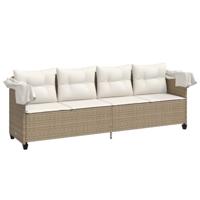 Ligbed met luifel en kussen poly rattanbeige - thumbnail