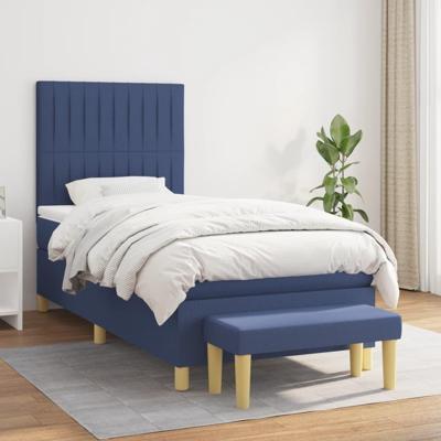 Boxspring met matras stof blauw 90x200 cm