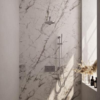 Brauer Chrome Carving Thermostatische Regendoucheset Inbouw - Hoofddouche 20 cm - Rechte Wandarm - Met Drukknoppen - Handdouche Staaf - Doucheslang - Geintegreerde Glijstang - Chroom