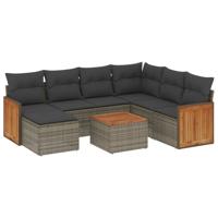 8-delige Loungeset met kussens poly rattan grijs - thumbnail