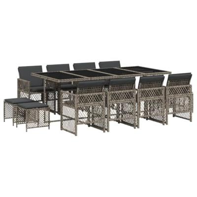 13-delige Tuinset met kussens poly rattan grijs