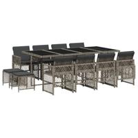 13-delige Tuinset met kussens poly rattan grijs - thumbnail