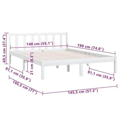 Bedframe massief grenenhout wit 140x190 cm