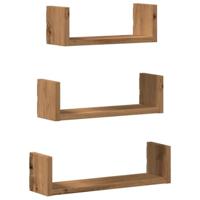 Wandschappen 3 st bewerkt hout artisanaal eiken - thumbnail