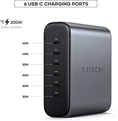Satechi ST-C200GM-EU USB-oplader 200 W 6x USB-C USB PD 3.1 Grijs Binnen