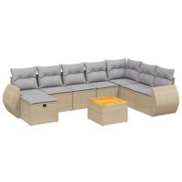 9-delige Loungeset met kussens poly rattan gemengd beige - thumbnail