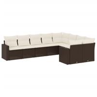 9-delige Loungeset met kussens poly rattan bruin - thumbnail
