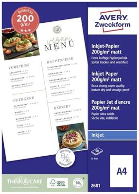 Avery-Zweckform 2681 2681 Inkjet printpapier DIN A4 200 g/m² 50 vellen Dubbelzijdig bedrukbaar