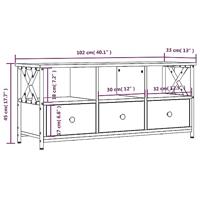 Tv-meubel 102x33x45 cm bewerkt hout en ijzer zwart - thumbnail