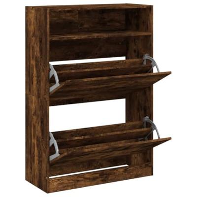 Schoenenkast met 2 klaplades 80x34x116 cm gerookt eikenkleurig