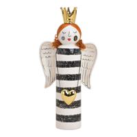 Engel van keramiek wit, zwart (B/H/D) 18x38x8cm - thumbnail