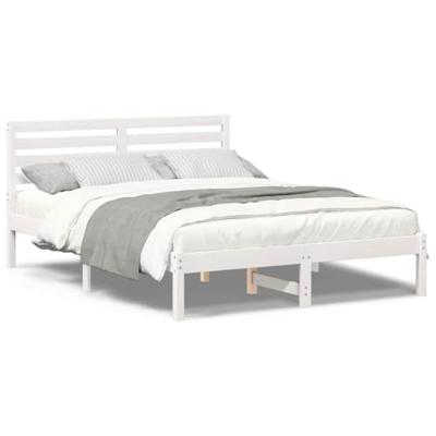 Bedframe met hoofdeinde Wit 135 x 190 cm Massief grenenhout