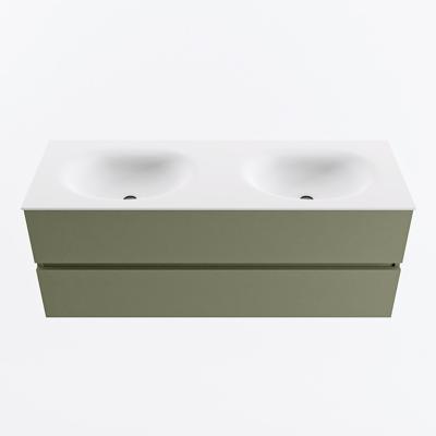 MONDIAZ VICA 130cm badmeubel onderkast Army 2 lades. Wastafel MOON dubbel zonder kraangat, kleur Talc.