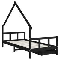 Kinderbedframe met lades 90x200 cm massief grenenhout zwart - thumbnail
