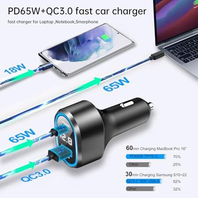 Caliber Autolader - Sigarettenaansteker Splitter - 1x USB & 1x USB-C - 83 Watt - Snellader - LED met spanningsmeter (PS26)