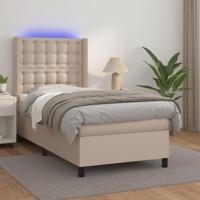 Boxspring met matras en LED kunstleer cappuccinokleur 90x200 cm - thumbnail