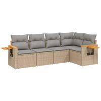 5-delige Loungeset met kussens poly rattan beige - thumbnail