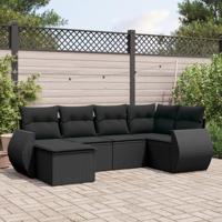 6-delige Loungeset met kussens poly rattan zwart - thumbnail