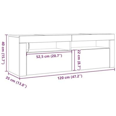 Tv-meubel met LED 120x35x40 cm bewerkt hout artisanaal eiken