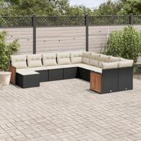 11-delige Loungeset met kussens poly rattan zwart - thumbnail