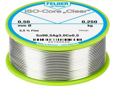 Felder ISO-Core Clear SAC305 Soldeertin Spoel Sn96,5Ag3Cu0,5 0.250 kg 1 mm Felder ISO-Core Clear SAC305 Soldeertin Spoel Sn96,5Ag3Cu0,5 0.250 kg 1 mm
