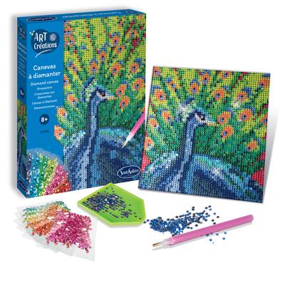 Creatie met mini-strasssteentjes - SENTOSPHERE - Kunst & Creaties - Diamond Painting Canvas - Pauw - Leeftijd 8+