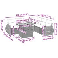 7-delige Loungeset met kussens poly rattan zwart - thumbnail
