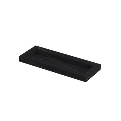 INK Pitch Wastafel Keramische Slab Centraal met Drain en Front en Side Skirts 1 Kraangat - 1200x450x90 mm - Lauren Black Mat