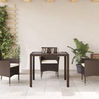 Tuintafel met glazen blad 90x90x75 cm poly rattan bruin - thumbnail