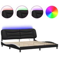 Bedframe met LED zonder matras "Hvar" kunstleer zwart en wit 200x200 cm - thumbnail