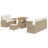 Tuinbankenset met kussen 8 pcs Beige poly rattan - thumbnail