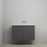 On-Line Onderkast - 100 cm - Bouwpakket - Greeploos 2 Deuren - Acryl Wastafel - zonder Kraangat - Mat Antraciet - thumbnail