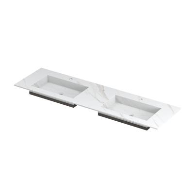 INK Post Wastafel Keramische Slab Envelop Bak Dubbel 2 Kraangaten - 1600x450x10 mm - Calacatta Mat