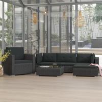 6-delige Loungeset met kussens poly rattan zwart - thumbnail