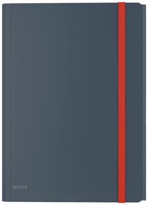 Leitz Cosy elastomap met 3 kleppen, met opbergvak met drukknoppsluiting, uit PP, ft A4, grijs