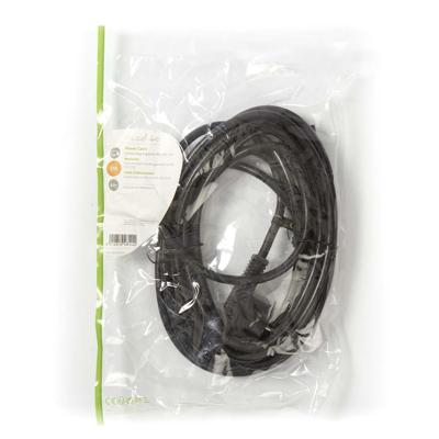 Stroomkabel | Type F (CEE 7/7) Male | IEC-320-C13 | Gehoekt | Recht | Vernikkeld | 5.00 m | Rond | PVC | Zwart | Envelop