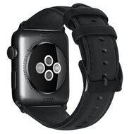 Luxe Echt Lederen bandje - Zwart - Geschikt voor Apple Watch 44mm / 45mm / 46mm / 49mm - thumbnail
