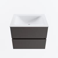 MONDIAZ VICA 60cm badmeubel onderkast Dark Grey 2 lades. Wastafel CLOUD midden 1 kraangat, kleur Talc. - thumbnail