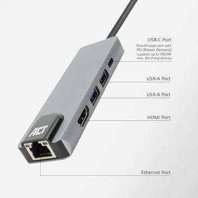 ACT AC7091 laptop dock & poortreplicator Bedraad USB 3.2 Gen 1 (3.1 Gen 1) Type-C Grijs