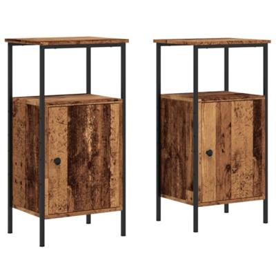 Nachtkastjes 2 st 41x31x80 cm bewerkt hout oud houtkleurig