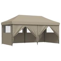 Partytent inklapbaar pop-up met 4 zijwanden taupe - thumbnail