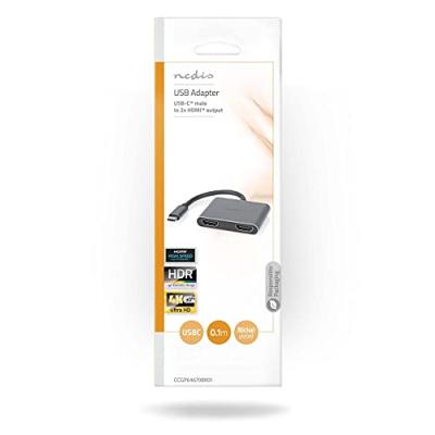 USB Multi-Port Adapter | USB 3.2 Gen 1 | USB-C Male | 2x HDMI | 0.10 m | Rond | Vernikkeld | PVC | Zwart | Envelop USB Multi-Port Adapter | USB 3.2 Gen 1 | USB-C Male | 2x HDMI | 0.10 m | Rond | Vernikkeld | PVC | Zwart | Envelop