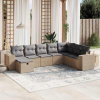 8-delige Loungeset met kussens poly rattan gemengd beige - thumbnail